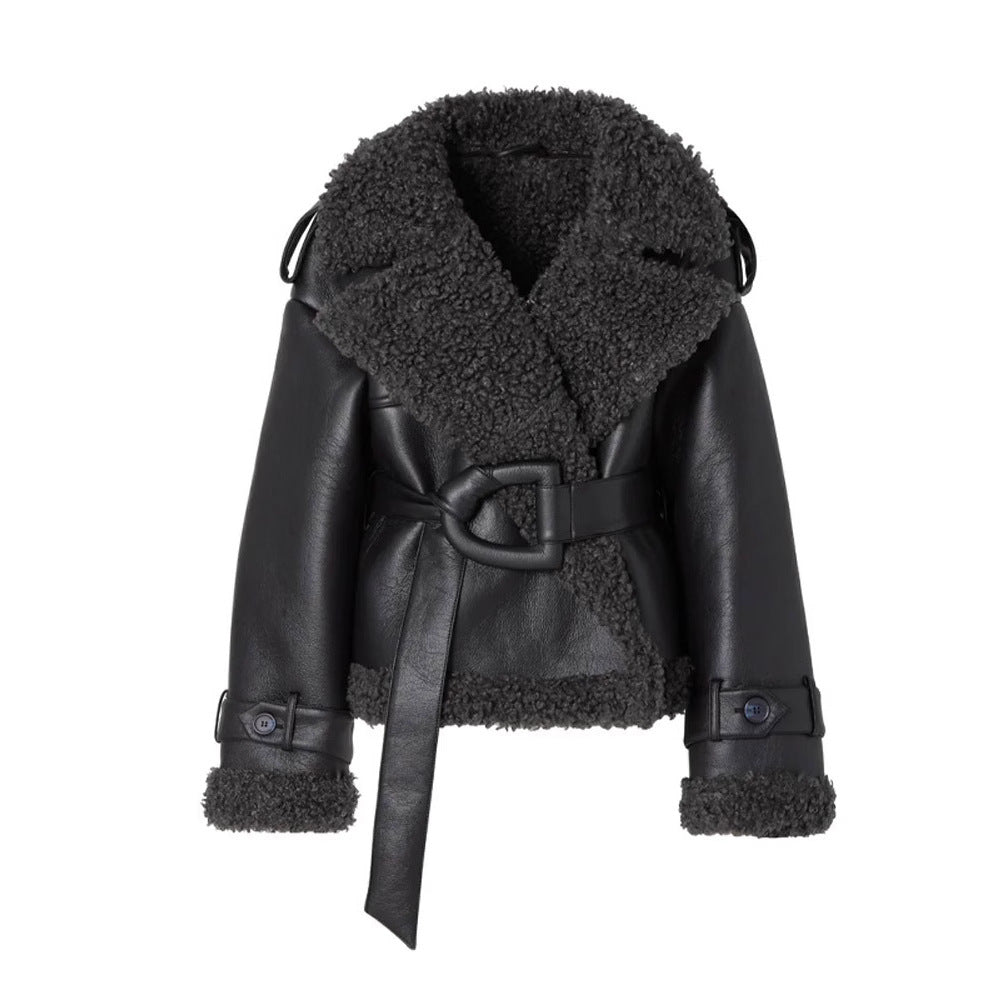 Autumn and Winter Women's Collar Fur Jacket - Stylish Short Waist Cinching Design-Casual Fashion - The Artisan's Wardrobe