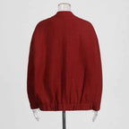 Minimalist Woolen Baseball Jacket for Women - Long Sleeved Slim Fit Stand Up Collar-Casual Fashion - The Artisan's Wardrobe