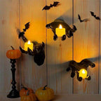 Gothic Halloween Wall Decor: 12-Pack Bat Sticker Wall Hangings with Spooky Hands & Lit Candles-Casual Fashion - The Artisan's Wardrobe