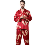 Silk Couple Sleepwear Long Sleeved Set with Dragon and Phoenix Print for Men and Women-Casual Fashion - The Artisan's Wardrobe