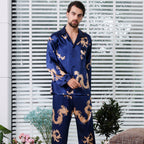 Silk Couple Sleepwear Long Sleeved Set with Dragon and Phoenix Print for Men and Women-Casual Fashion - The Artisan's Wardrobe