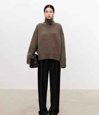 High Neck Cashmere Sweater Women - Loose Thick Woolen Sweater with Knitted Base-Casual Fashion - The Artisan's Wardrobe