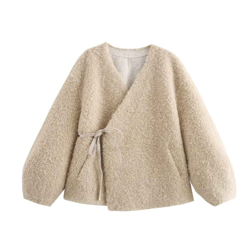 European and American Autumn V-Neck Long Sleeved Fur Coat for Women-Casual Fashion - The Artisan's Wardrobe