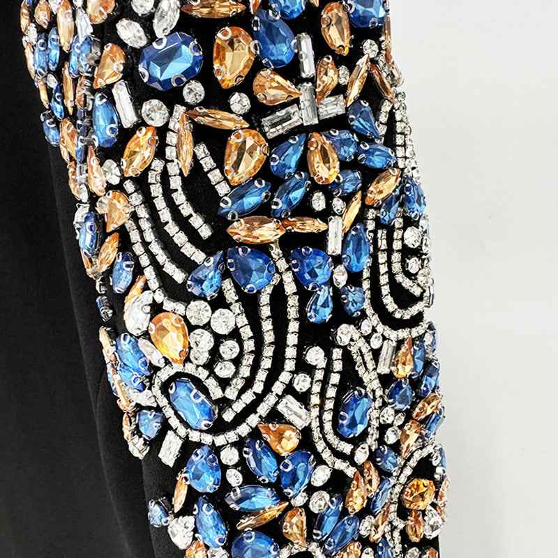 European and American Celebrity Fashion Diamond Dress with Long Sleeves and Bead Studs-Casual Fashion - The Artisan's Wardrobe