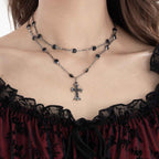 Dark Style Cross Necklace - Double Layered Halloween Personalized Alloy Collarbone Chain for Spicy Girls-Casual Fashion - The Artisan's Wardrobe