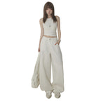 White High-Waisted Knife-Edge Jeans Women Casual Slim-Fit Wide-Leg Pants