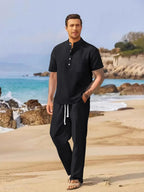 Men's Plus Size Set: Half Button Top and Drawstring Pants in Comfortable Styles-Casual Fashion - The Artisan's Wardrobe