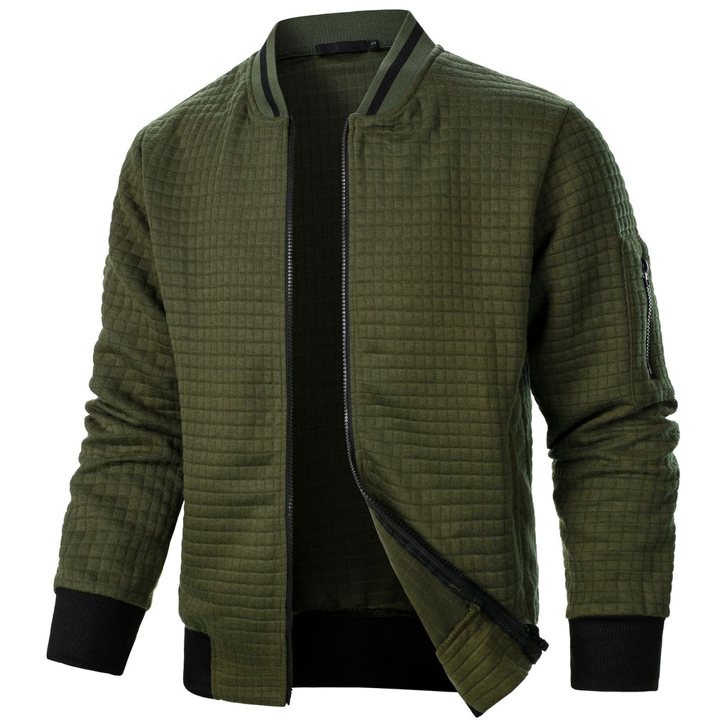 Men's Plaid Sweatshirt Jacket with Zipper and Stand-Up Collar - Casual Cardigan Style-Casual Fashion - The Artisan's Wardrobe