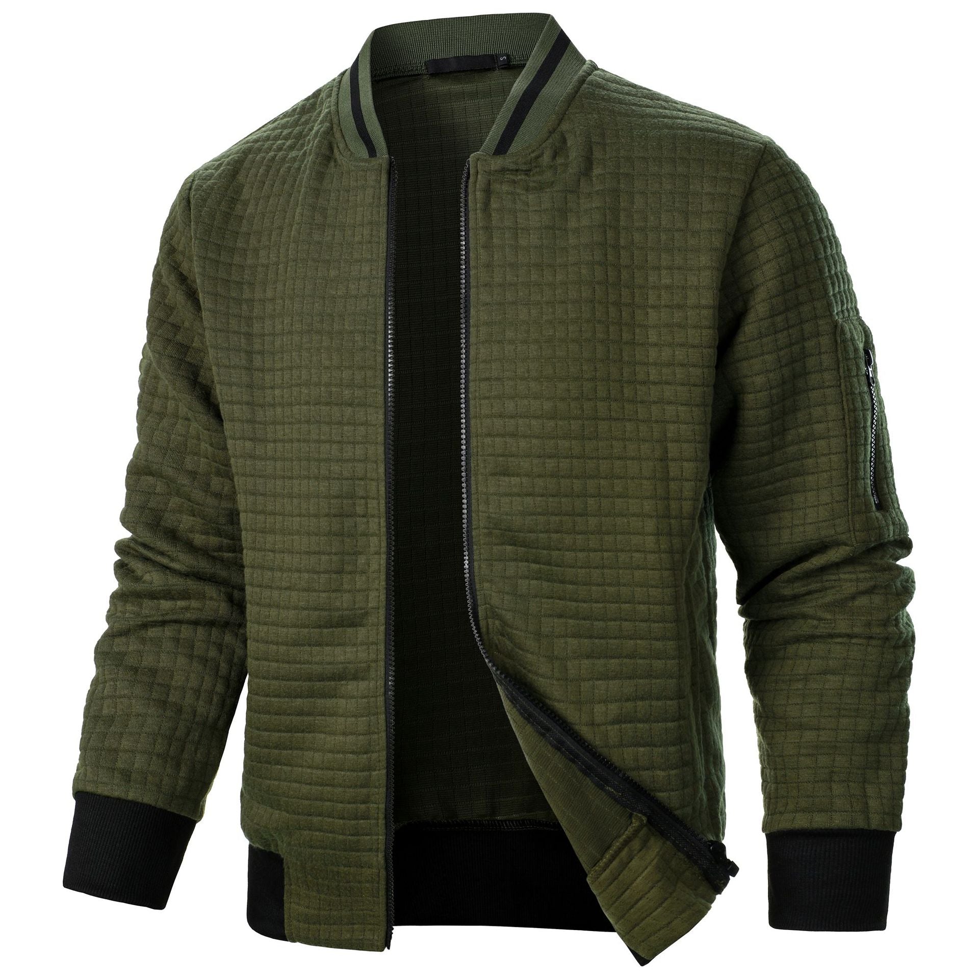 Men's Plaid Sweatshirt Jacket with Zipper and Stand-Up Collar - Casual Cardigan Style-Casual Fashion - The Artisan's Wardrobe