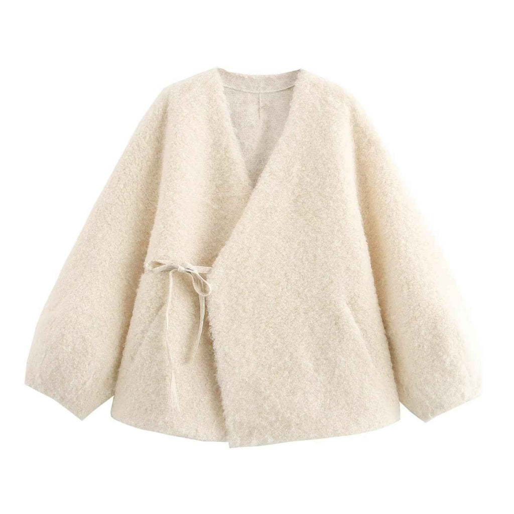 European and American Autumn V-Neck Long Sleeved Fur Coat for Women-Casual Fashion - The Artisan's Wardrobe