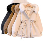 Thin Down Cotton Fur Jacket with Fashionable Thick Fur Integration-Casual Fashion - The Artisan's Wardrobe