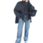 Asymmetric Shawl Cardigan Knitted Sweater Gray Long Sleeved Scarf-Casual Fashion - The Artisan's Wardrobe