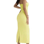 Solid Color Strapless Fishbone Back Dress with Slit - Tight and Sexy Fit-Casual Fashion - The Artisan's Wardrobe