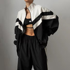 Women's Sportswear Set with Personalized Stripes, Contrasting Colors, Loose Fit, Two Piece for Spring and Autumn-Casual Fashion - The Artisan's Wardrobe