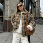 Checkered Wool Coat Women's Retro Loose Style for Ultimate Comfort-Casual Fashion - The Artisan's Wardrobe