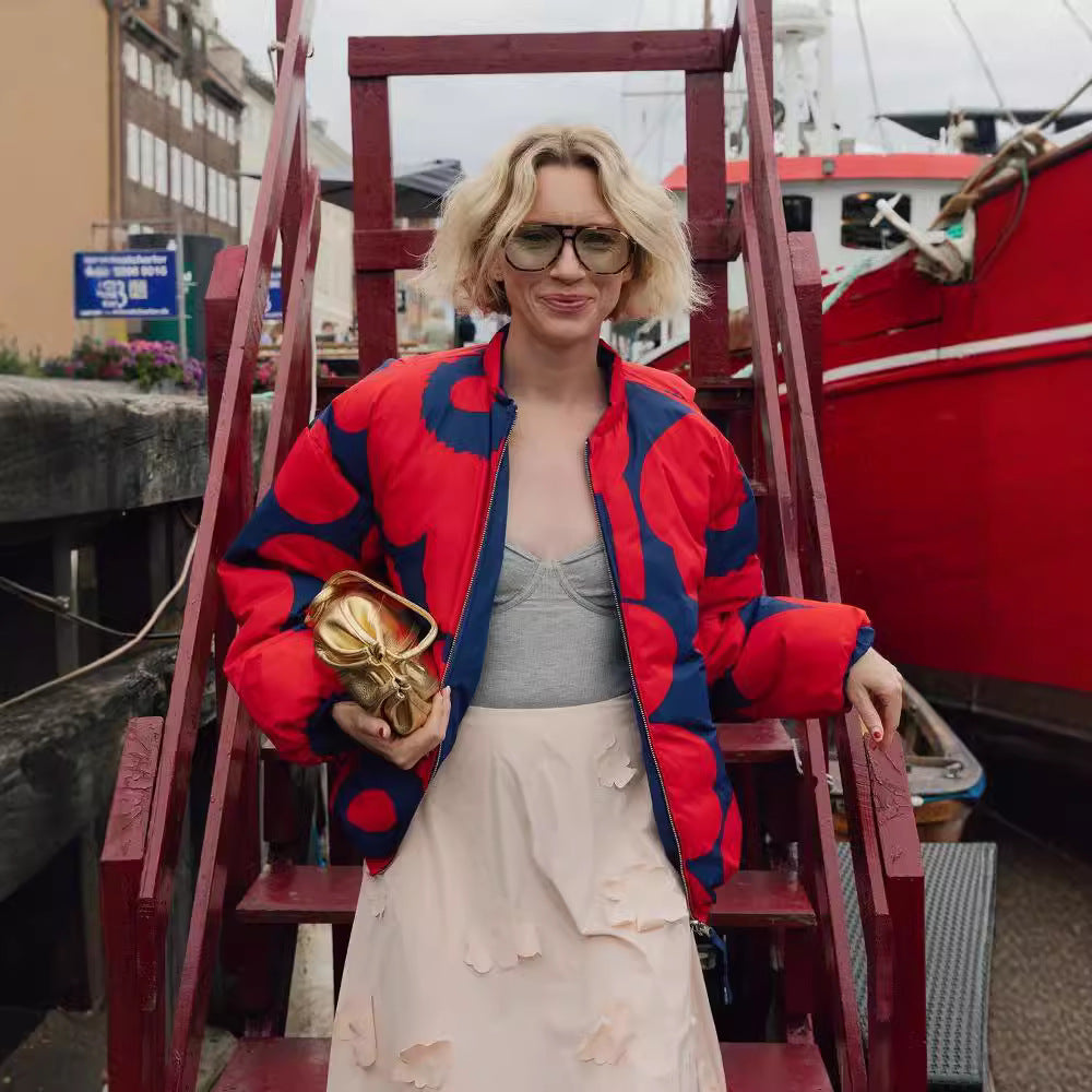 Standing Collar Pilot Jacket  Stylish Printed Cotton Jacket-Casual Fashion - The Artisan's Wardrobe