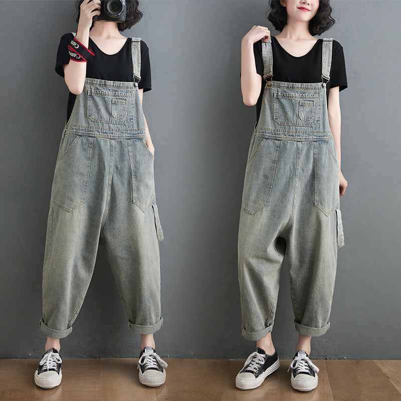 Vintage Denim Jumpsuit for Women - Sleeveless Fashion Statement