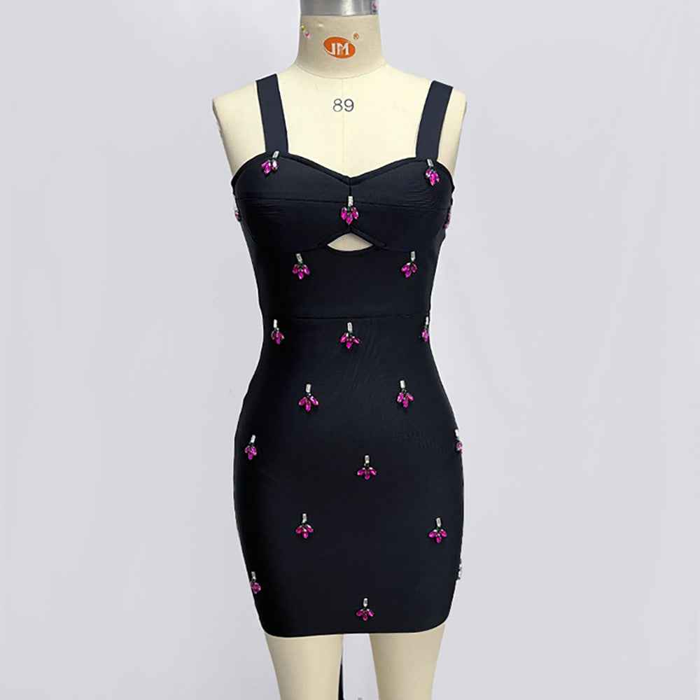 European and American Women's Sexy Suspender Dress with Sewn Diamond and Bandage High Waist Short Skirt-Casual Fashion - The Artisan's Wardrobe