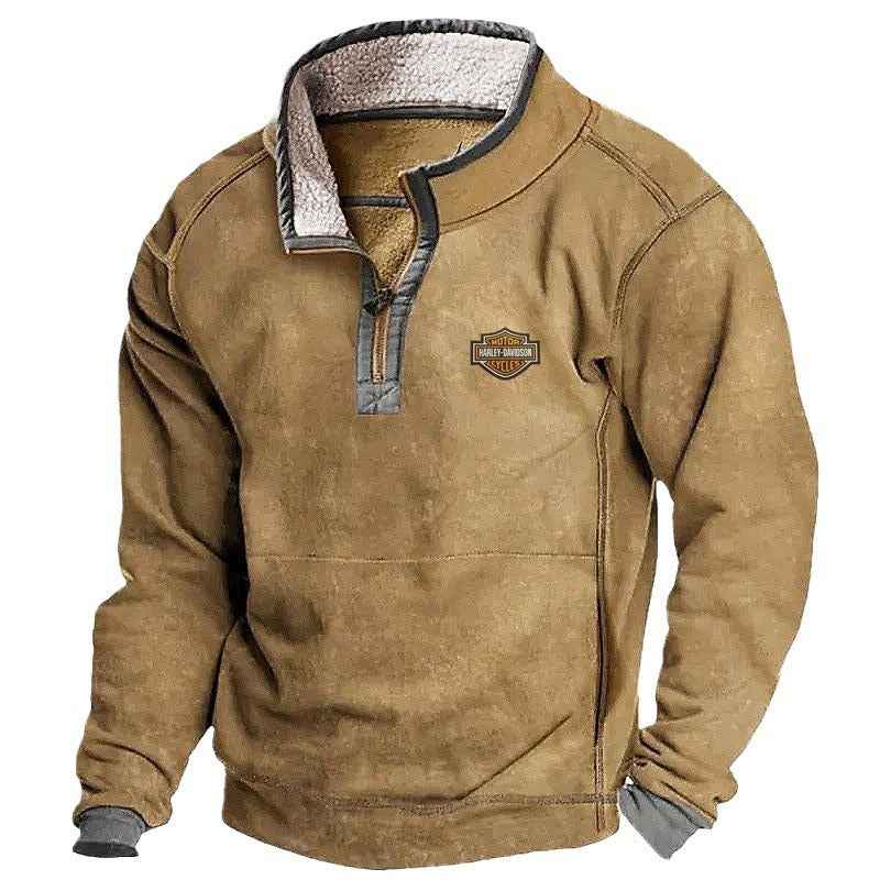 Men's Casual Hoodie with Stand Collar, Zipper Closure, and Fleece Lining for Autumn and Winter-Casual Fashion - The Artisan's Wardrobe