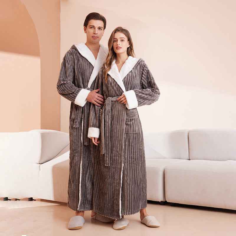 Couple's Extra Long Bathrobe - European Size Hooded Men's and Women's Sleeping Robe
