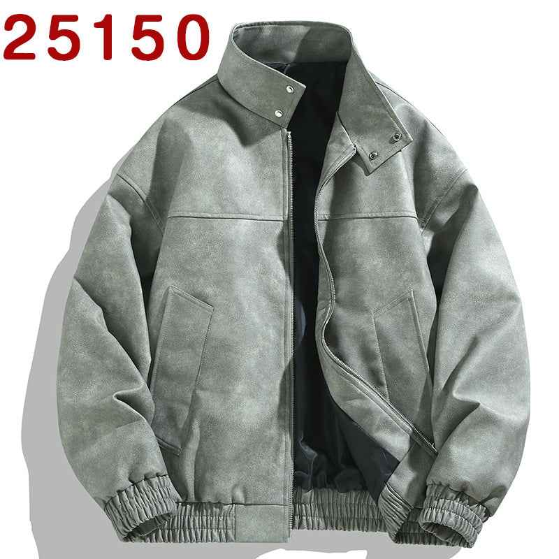 Wholesale Men's Tie-Dye Leather Jacket - Retro PU Spring Autumn Casual Stand Collar Style-Casual Fashion - The Artisan's Wardrobe