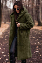 Long Sleeved Woolen Coat for Women - Stylish Long Net Color Design-Casual Fashion - The Artisan's Wardrobe