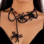 Dark Style Spider Necklace Halloween with Crystal Woven Design and Tassel Large Round Bead Collarbone Chain-Casual Fashion - The Artisan's Wardrobe