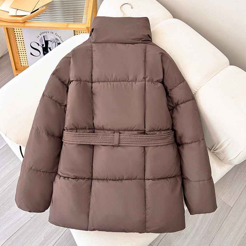 Winter Thick Stand Collar Women's Winter Puffer Jackets with Tie Waist - Elegant Short Coats for Ladies Streetwear-Casual Fashion - The Artisan's Wardrobe