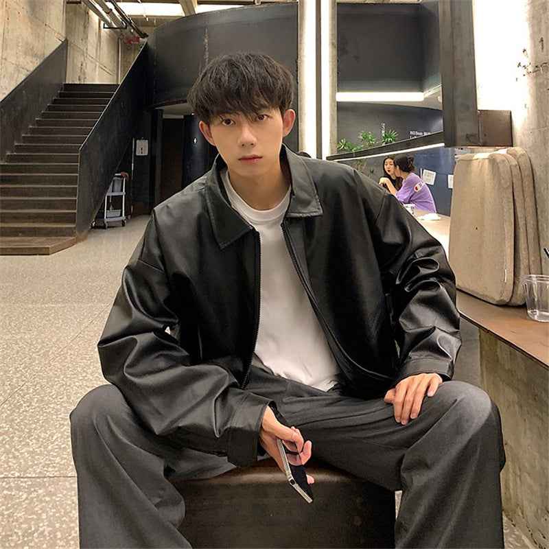 Men's Autumn Leather Jacket - Loose Fit American Retro PU Leather in Cool High-End Street Style-Casual Fashion - The Artisan's Wardrobe