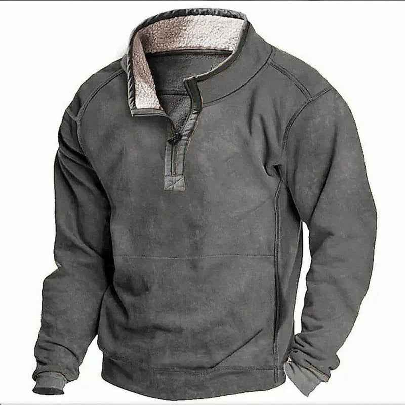 Men's Casual Hoodie with Stand Collar, Zipper Closure, and Fleece Lining for Autumn and Winter-Casual Fashion - The Artisan's Wardrobe