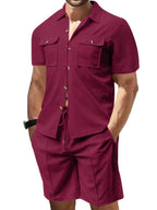 Men's Plus Size Button Down Set: Short Sleeve Top and Shorts Combo-Casual Fashion - The Artisan's Wardrobe