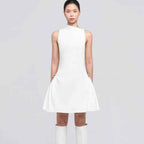 Metal Buckle Pleated Dress with Waist Cinching and Symmetrical Short Skirt-Casual Fashion - The Artisan's Wardrobe