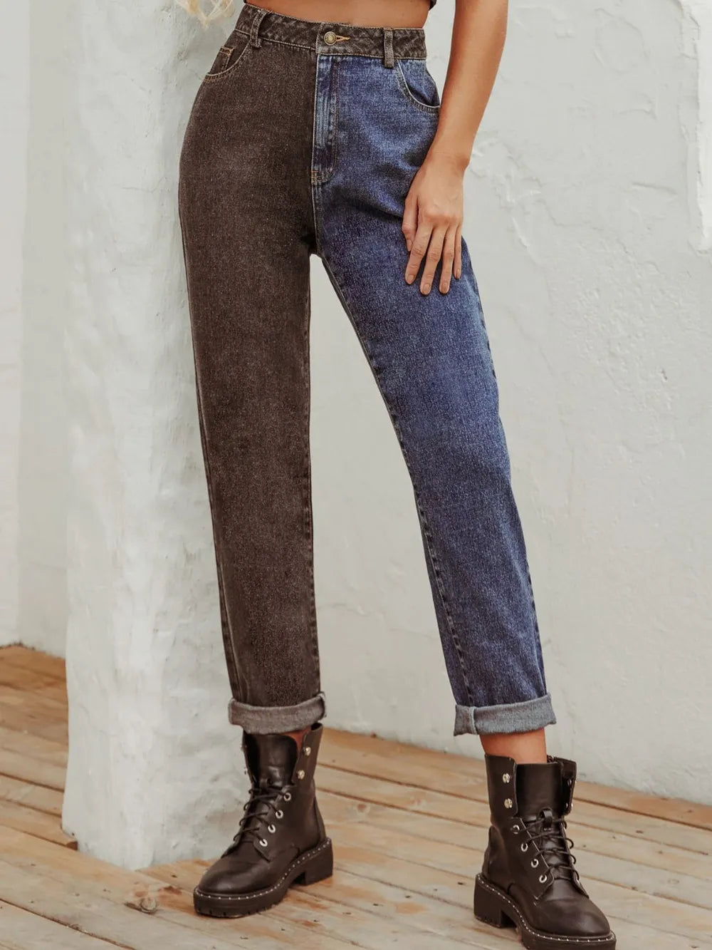 Two Tone Straight Leg Jeans