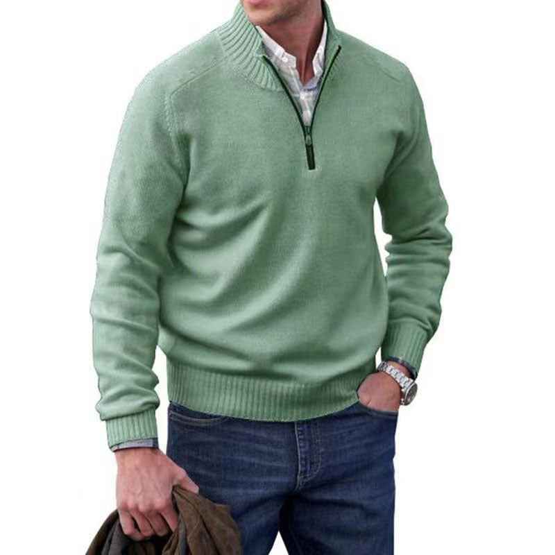 Men's Warm Wool Sweater with Zipper Stand-up Collar-Casual Fashion - The Artisan's Wardrobe