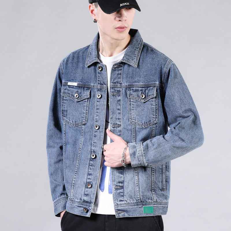 New Men's Casual Denim Jacket - Korean Version Solid Color for Couples, Plus Size, Lapel Design-Casual Fashion - The Artisan's Wardrobe