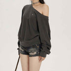 Women's Off-Shoulder Casual Sweatshirt - Trendy Loose Fit-Casual Fashion - The Artisan's Wardrobe