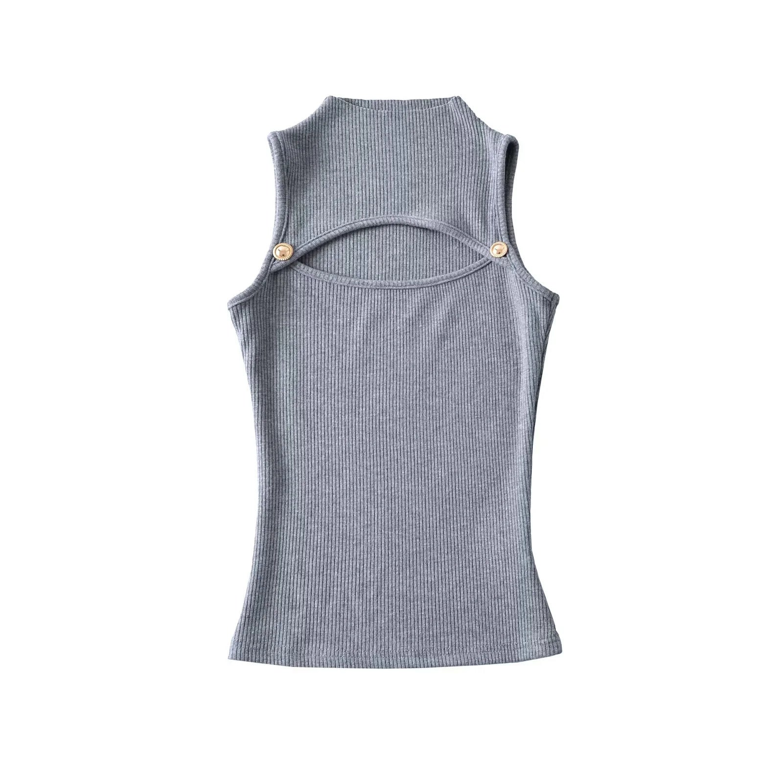Half High Neck Sleeveless Top with Chest Hollow Out Design-Casual Fashion - The Artisan's Wardrobe