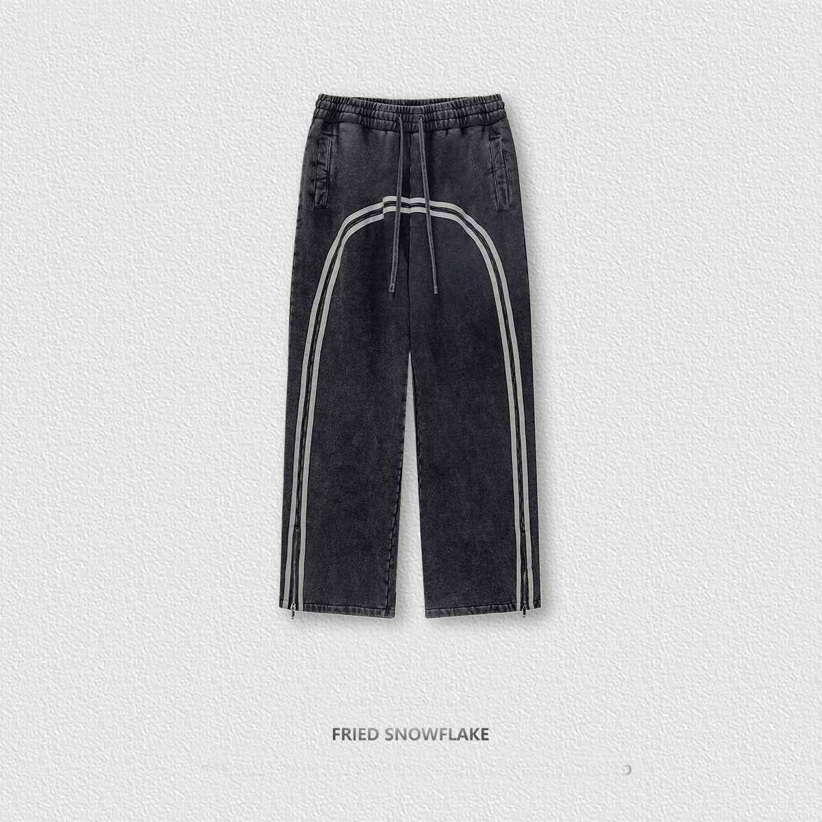 Men's Wide Leg Pants - Youth Street Trend Sports Feng Shui Wash Wax Dyed Woven Zipper Pants Vibe-Casual Fashion - The Artisan's Wardrobe