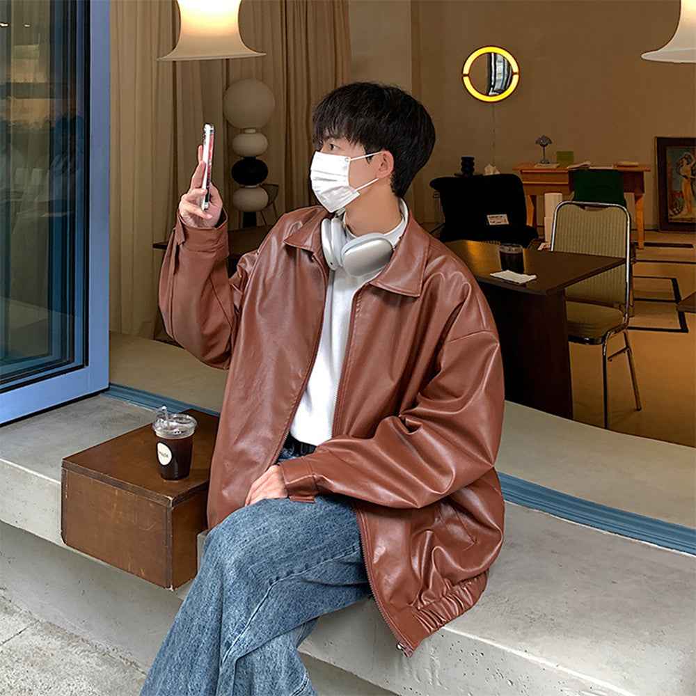 Men's Autumn Leather Jacket - Loose Fit American Retro PU Leather in Cool High-End Street Style-Casual Fashion - The Artisan's Wardrobe