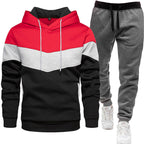 Men's three color hoodie sports suit, fashionable and casual, spring and autumn splicing hooded top, long pants two-piece set-Casual Fashion - The Artisan's Wardrobe