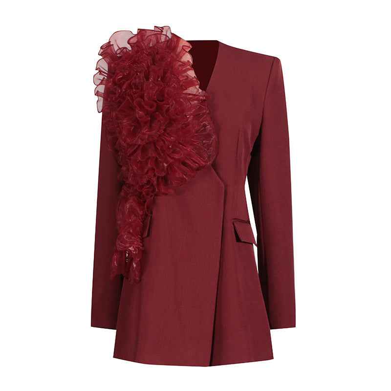 Women's Long Sleeved Suit with Elegant Mesh Flower-Casual Fashion - The Artisan's Wardrobe