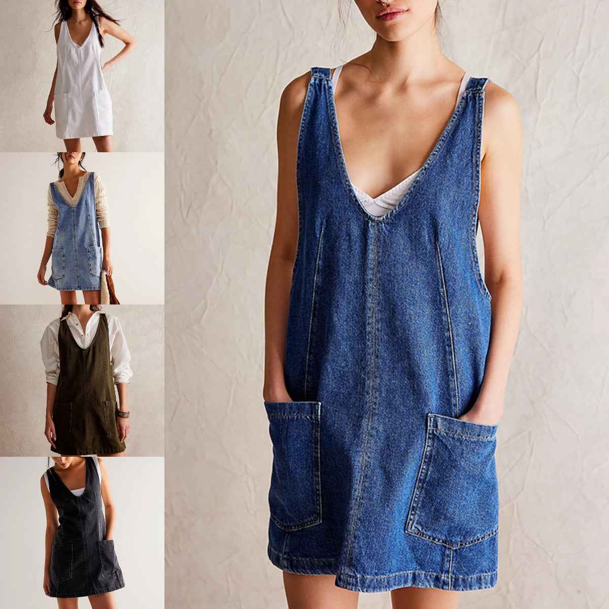 Women's Denim Strap Pocket Mini Dress
