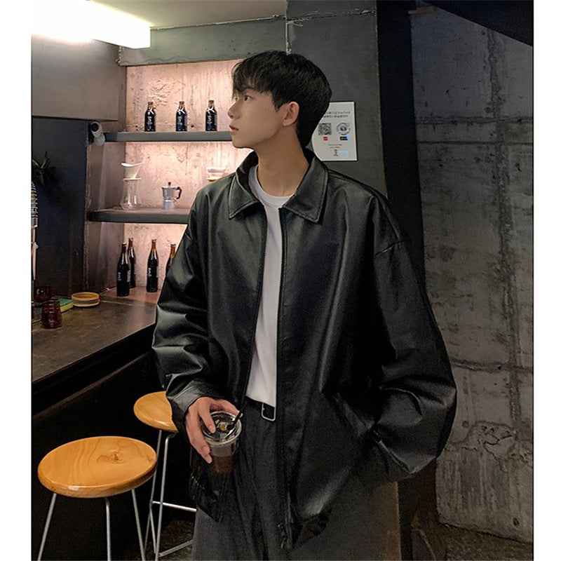 Men's Autumn Leather Jacket - Loose Fit American Retro PU Leather in Cool High-End Street Style-Casual Fashion - The Artisan's Wardrobe