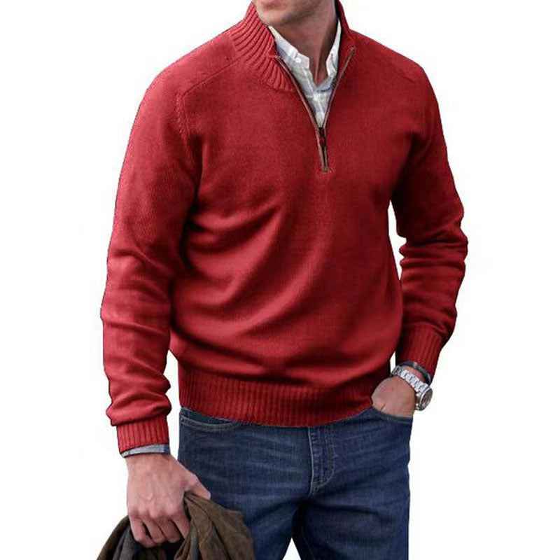 Men's Warm Wool Sweater with Zipper Stand-up Collar-Casual Fashion - The Artisan's Wardrobe