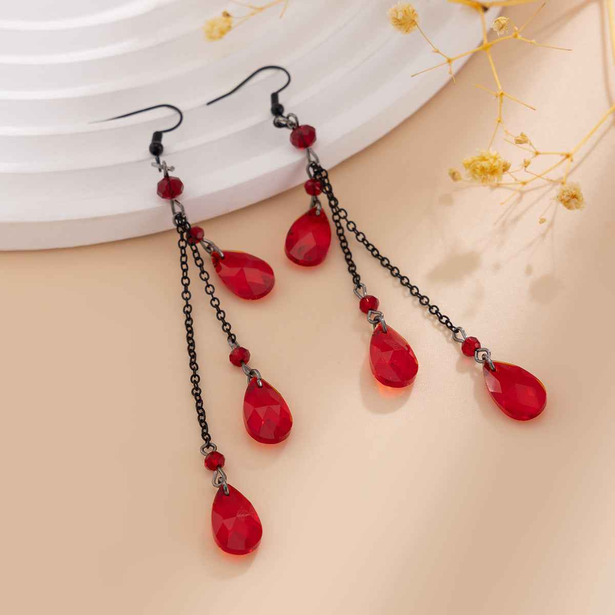 Fashionable Tassel Crystal Pendant Earrings - Halloween Dance Diamond Blood Drop Earrings for Women-Casual Fashion - The Artisan's Wardrobe