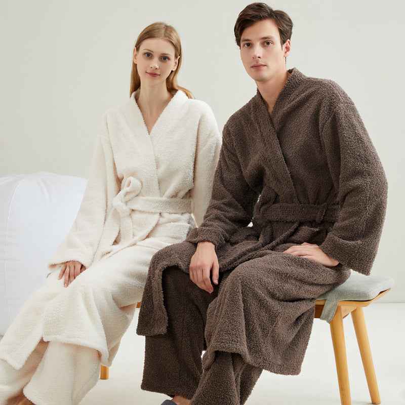 Couple Flannel Pajamas Casual European and American Loose Bathrobe Nightgown-Casual Fashion - The Artisan's Wardrobe