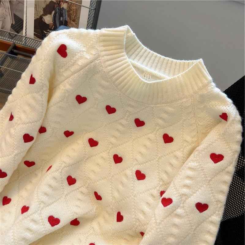 Round Neck Autumn Knitted Sweater for Women, Embroidered with Love, Casual & Stylish Long Sleeved Design-Casual Fashion - The Artisan's Wardrobe