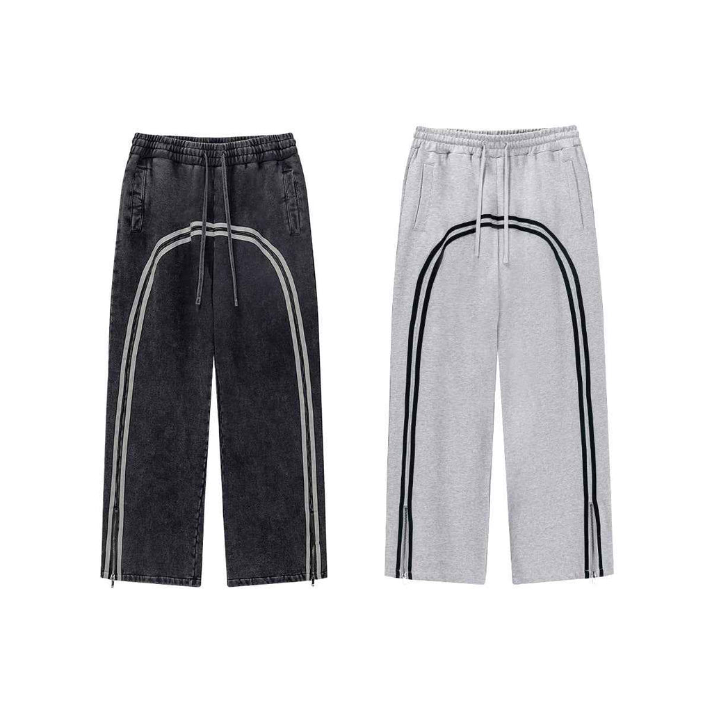 Men's Wide Leg Pants - Youth Street Trend Sports Feng Shui Wash Wax Dyed Woven Zipper Pants Vibe-Casual Fashion - The Artisan's Wardrobe
