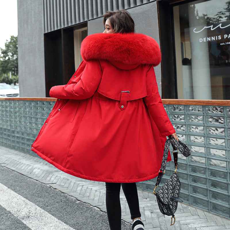 Korean Fur Collar Fleece Jacket for Women's Fashion - Long and Medium Length Cotton Jacket with Big Fur Collar-Casual Fashion - The Artisan's Wardrobe