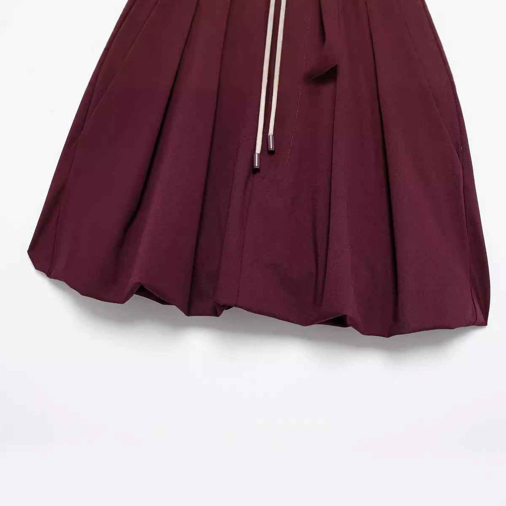 Two Piece Retro Wine Red Jacket Women’s Lantern Mini-Casual Fashion - The Artisan's Wardrobe